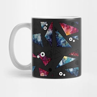 Watercolor Colorful Nebula, Triangles, Lines and Black Dots Mug